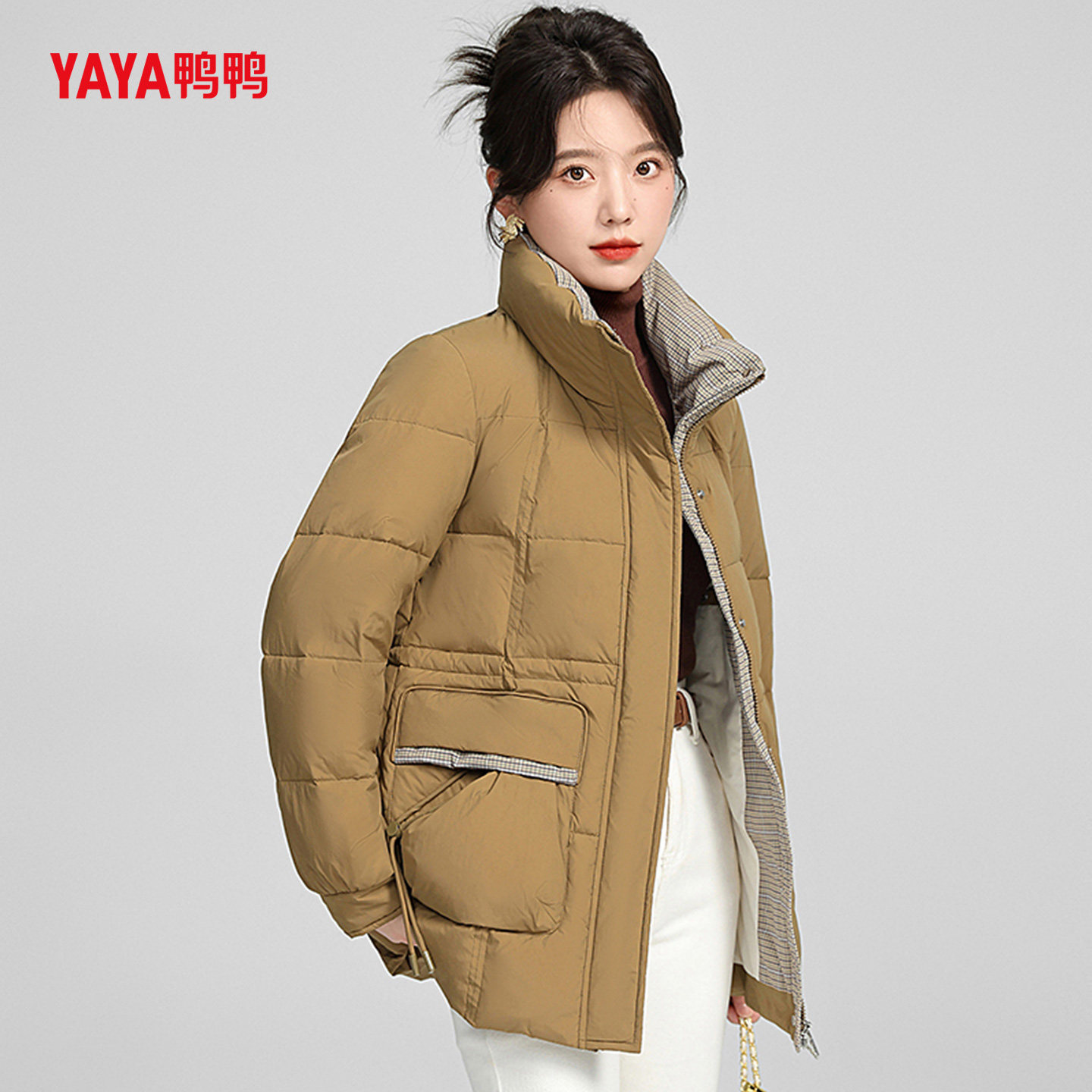 YAYA鸭鸭女士羽绒服冬洋气短款2026年新款中年妈妈款冬装保暖外套