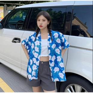 港味复古花衬衫 2025年夏季 女设计感小众度假风油画衬衣