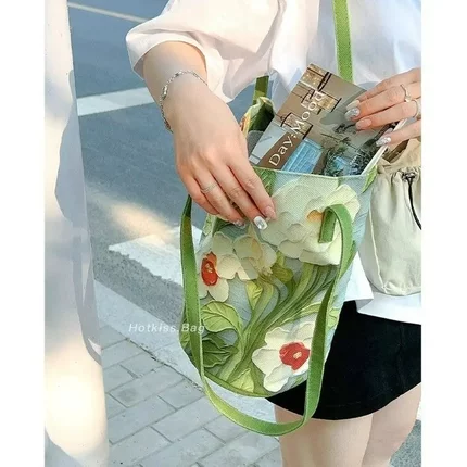 立体水桶包夏日出游手拎包油画花卉百搭大容量高级单肩包工厂直销