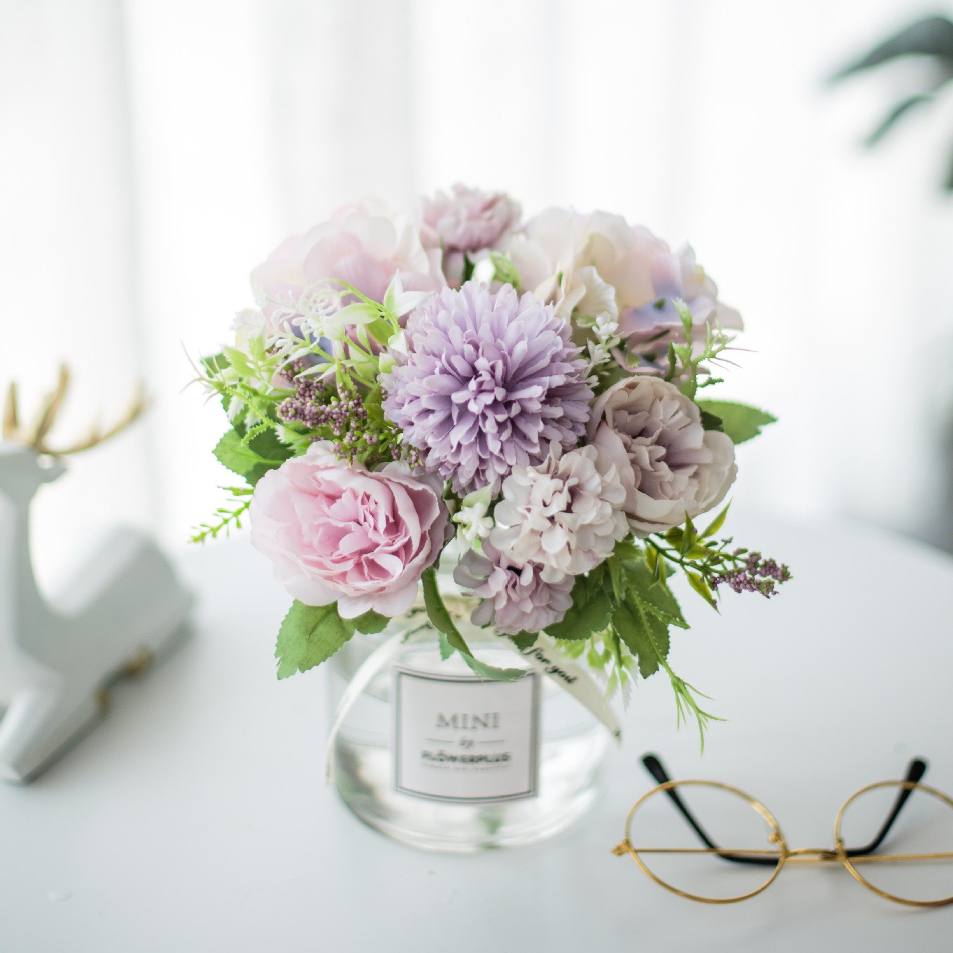 新品 圣诞树客厅仿真花套装假花玻璃花瓶玫瑰花 仿真植物盆栽家居,家居饰品,仿真花/假花,淘宝优惠券,粉丝福利购,淘宝优惠卷