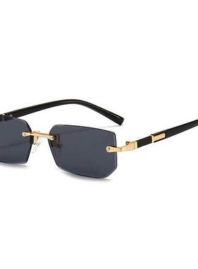 新款无框时尚太阳眼镜欧美潮切边个性果冻色墨镜无框