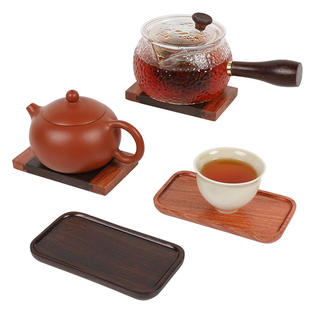 新品创意木质隔热垫茶具配件功夫茶托刻字LOGO家用杯托黑檀木杯垫