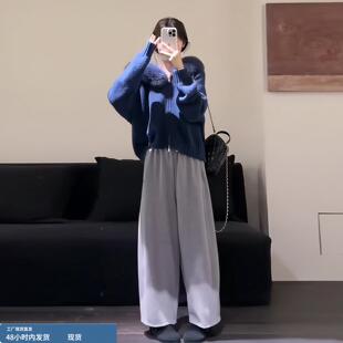 蓝色毛领连帽毛衣外套女2025秋冬巨好看慵懒风高级感针织开衫短款