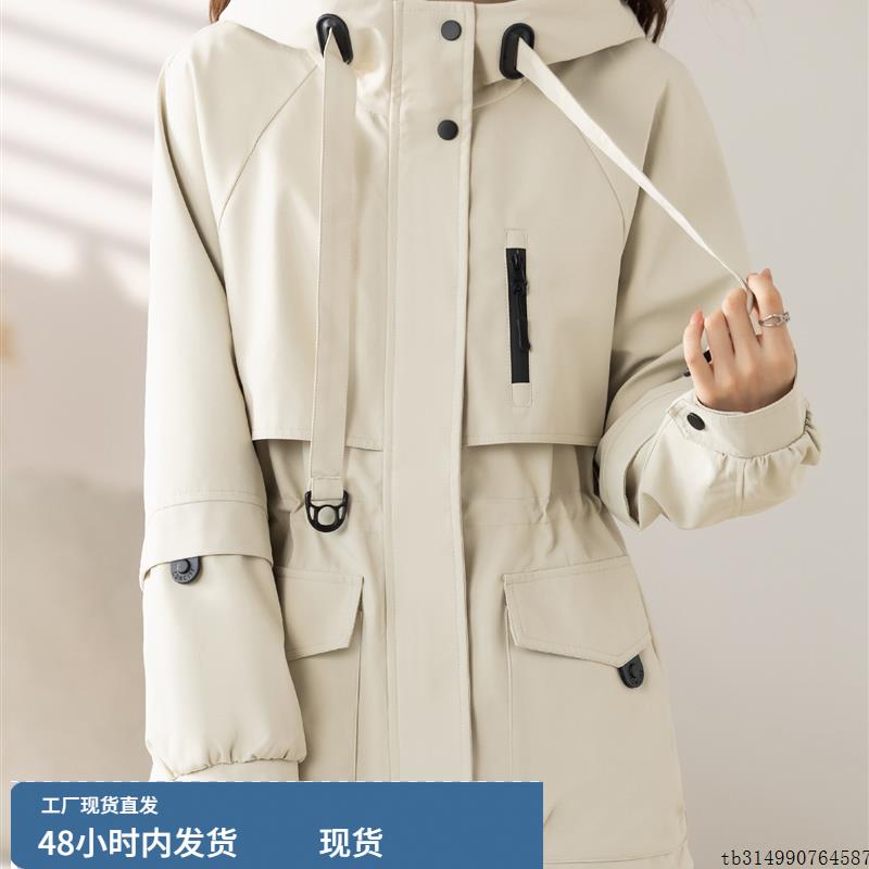欧货高端爆款连帽风衣女2025春秋新款时尚冲锋衣宽松休闲短外套潮