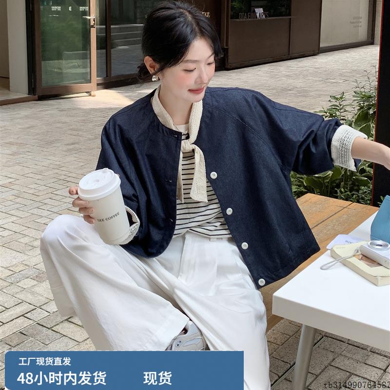 藏青色蕾丝拼接短外套女2025秋新款小个子时髦洋气超好看夹克外套