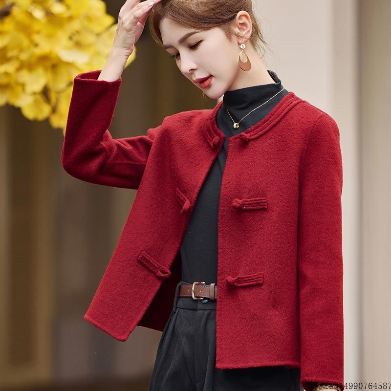 欧货高端设计感红色上衣女2025年秋冬新款时尚气质羊毛呢短外套潮