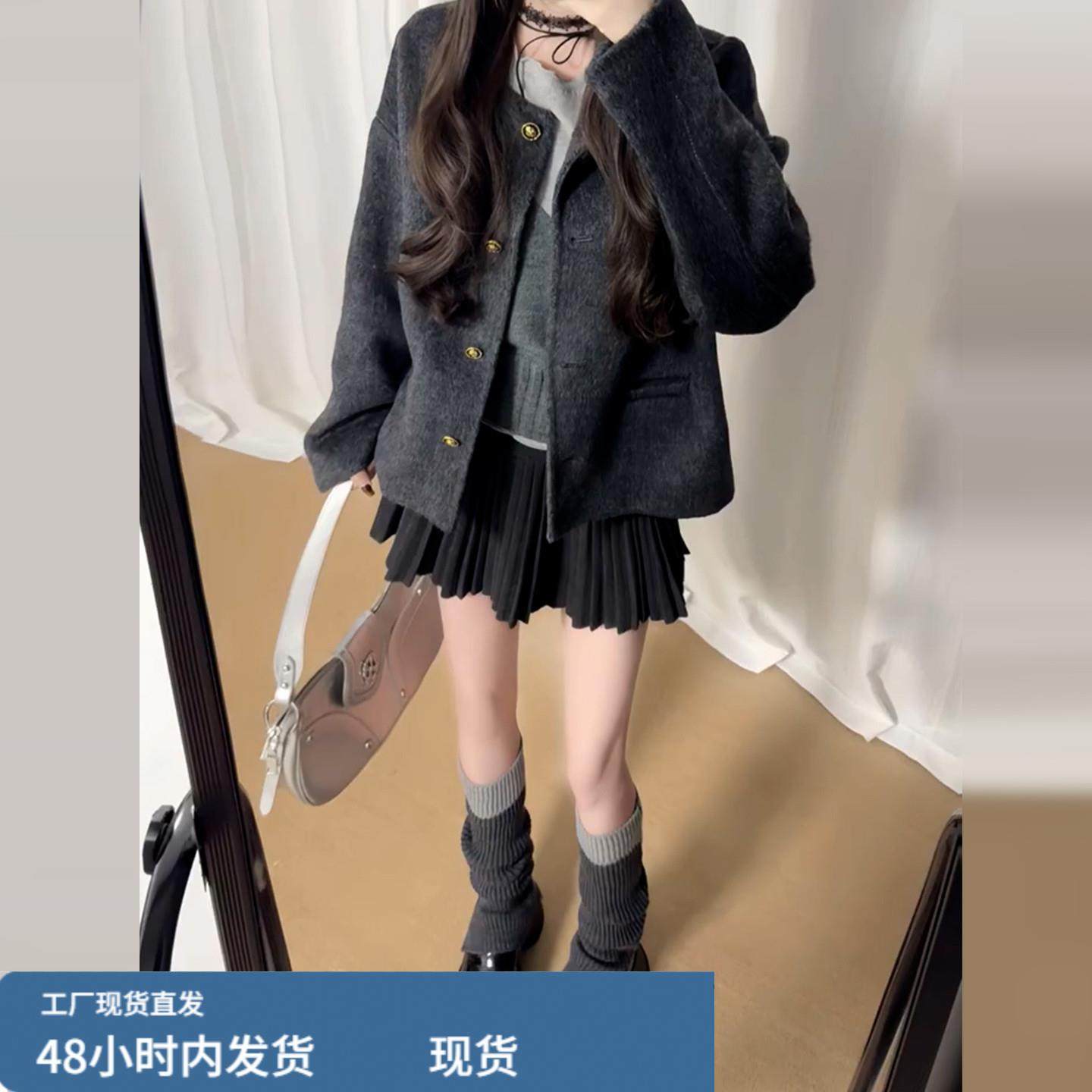 深冬独特巨好看的灰色呢子大衣女秋冬季2026新款加厚短款毛呢外套,运动/瑜伽/健身/球迷用品,广场舞套装,淘宝优惠券,粉丝福利购,淘宝优惠卷