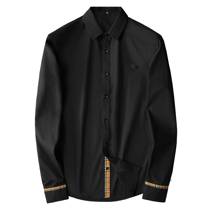 2025秋季商务休闲长袖衬衫加大码（M-6XL）QT6015-3302-P120黑底,男装衬衫,钱塘6015（原D203）