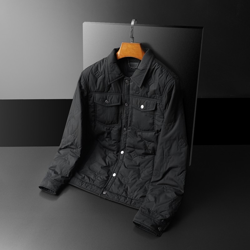 2025秋冬男士修身衬衫翻领棉衣外套棉服6015-31223-P210黑底,男装衬衫,钱塘6015（原D203）