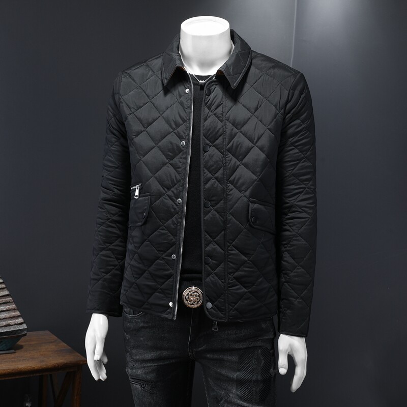 2025秋冬男士修身衬衫菱格商务翻领棉衣外套棉服6015-9901-P240,男装衬衫,钱塘6015（原D203）