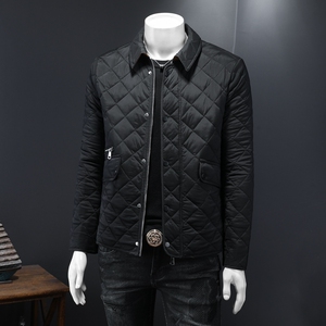 2025秋冬男士修身衬衫菱格商务翻领棉衣外套棉服6015-9901-P240图片