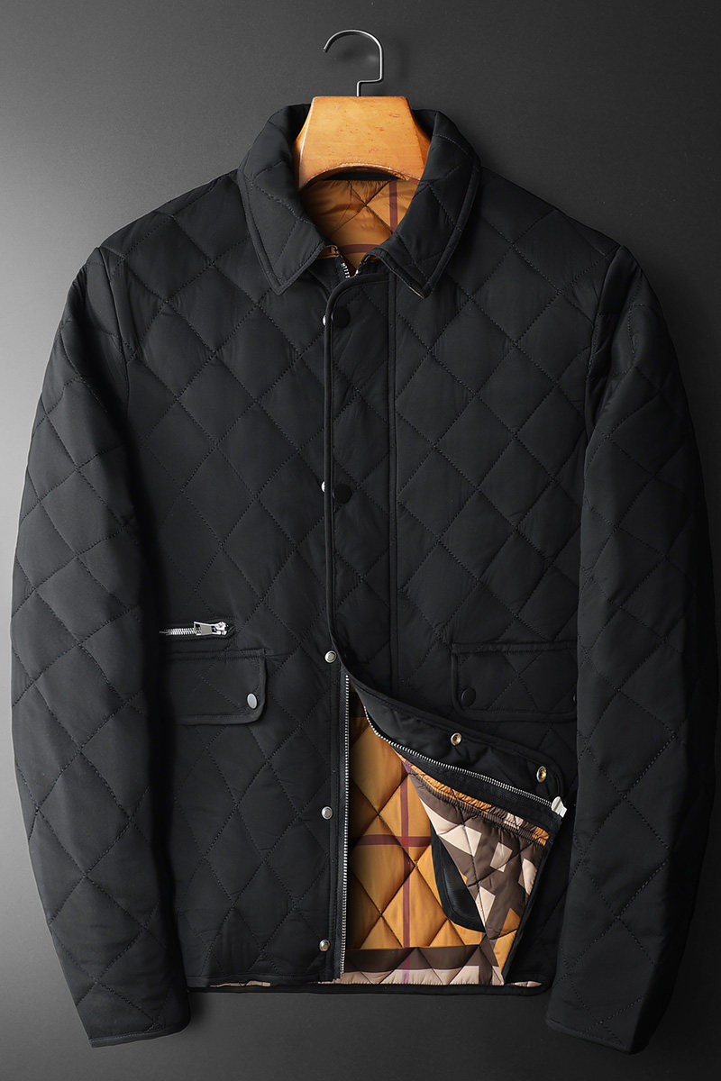 2025秋冬男士修身衬衫菱格翻领棉衣外套棉服6015-9901-P240黑底,男装衬衫,钱塘6015（原D203）