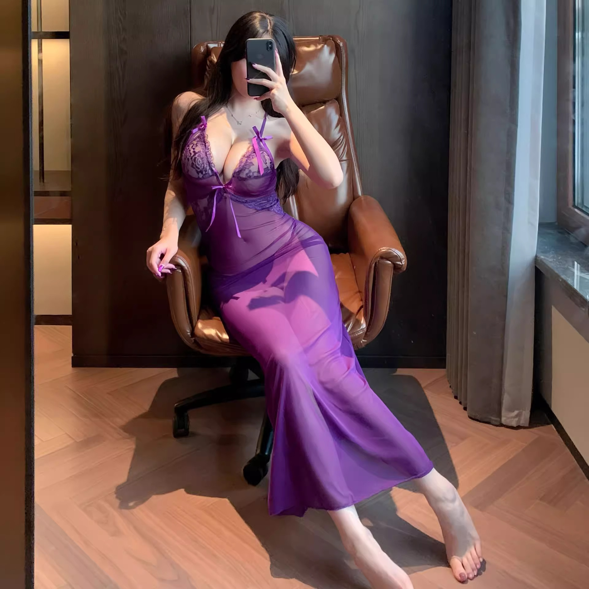 紫色御姐裙风情万种的裙子性感荡领辣妹吊带短裙夸张反差连衣裙