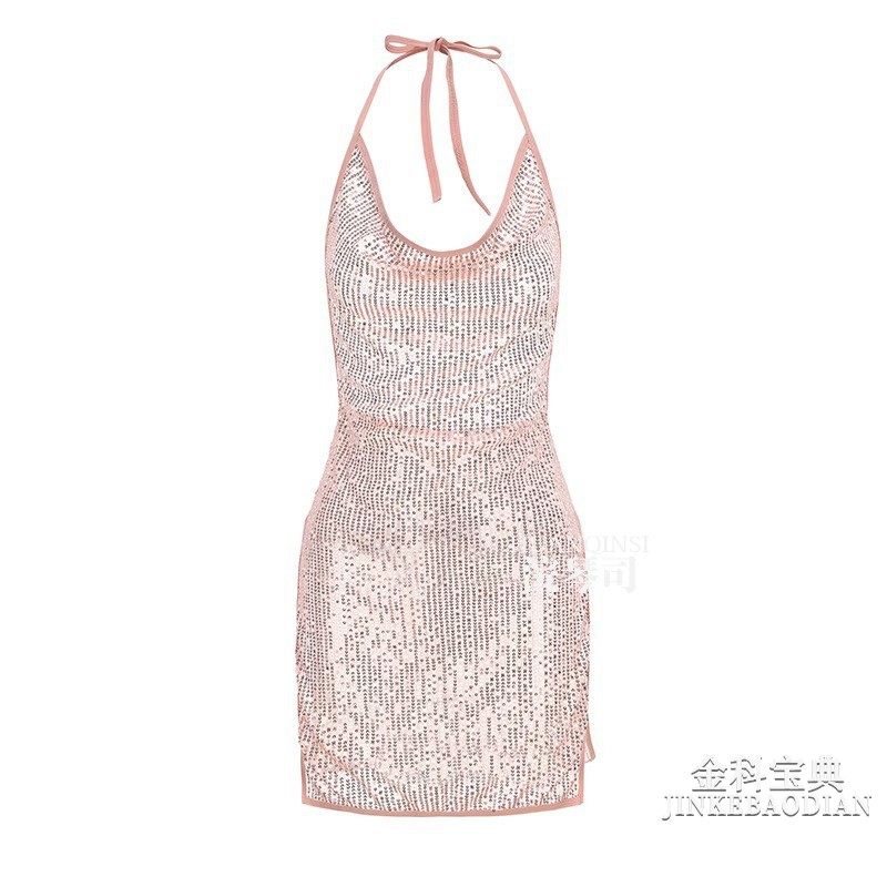 禁欲系女装性感荡领挂脖露背风情万种的裙子收腰显瘦大码连衣裙