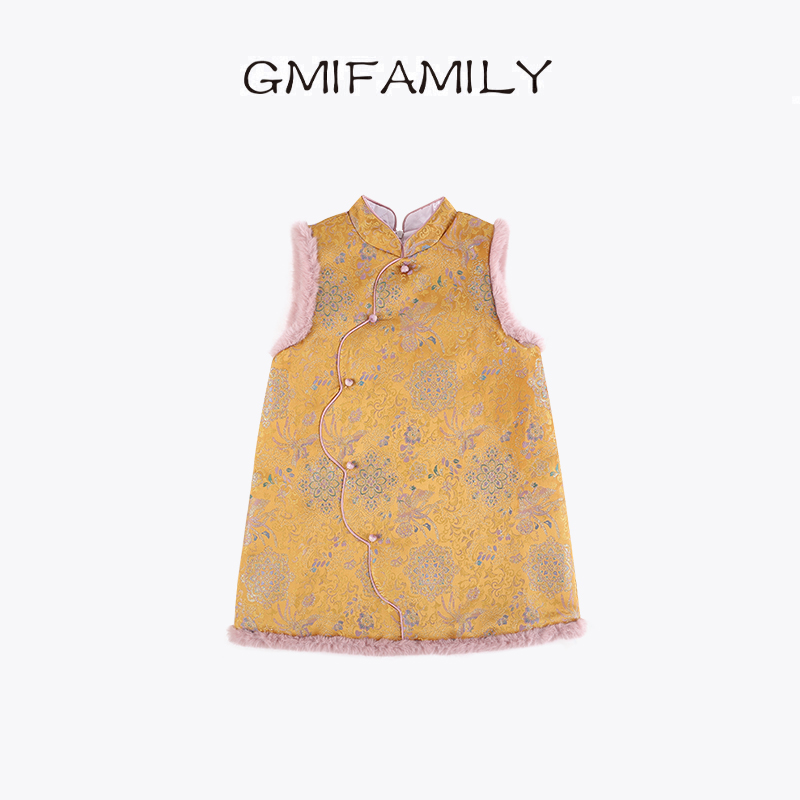 0769950女童改良旗袍裙拜年服国风新中式冬装小女孩周岁礼服裙子