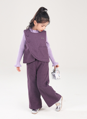 80859女童马甲阔腿裤两件套小女孩冬季2025新款休闲洋气儿童套装