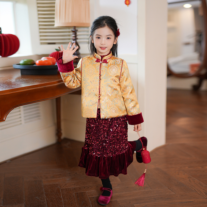 80916女童新年装新中式儿童汉服2025冬装新款小女孩中国风拜年服