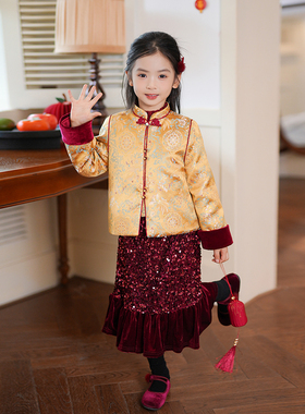 80916女童新年装新中式儿童汉服2025冬装新款小女孩中国风拜年服