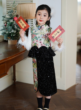 80944女童汉服马甲裤子两件套2025冬季新中式国风拜年服宝宝套装