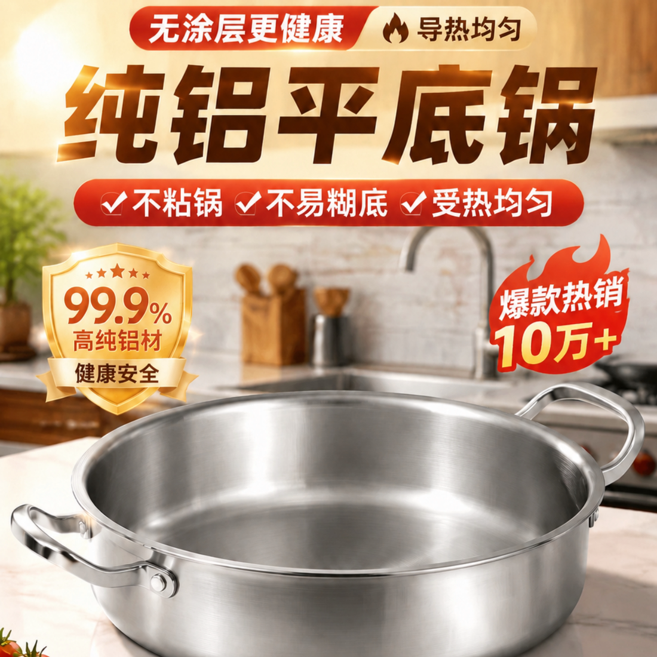 铝锅平底锅升级款老式家用加厚圆形铝锅手工铸铝煎锅煎包烙饼鏊子