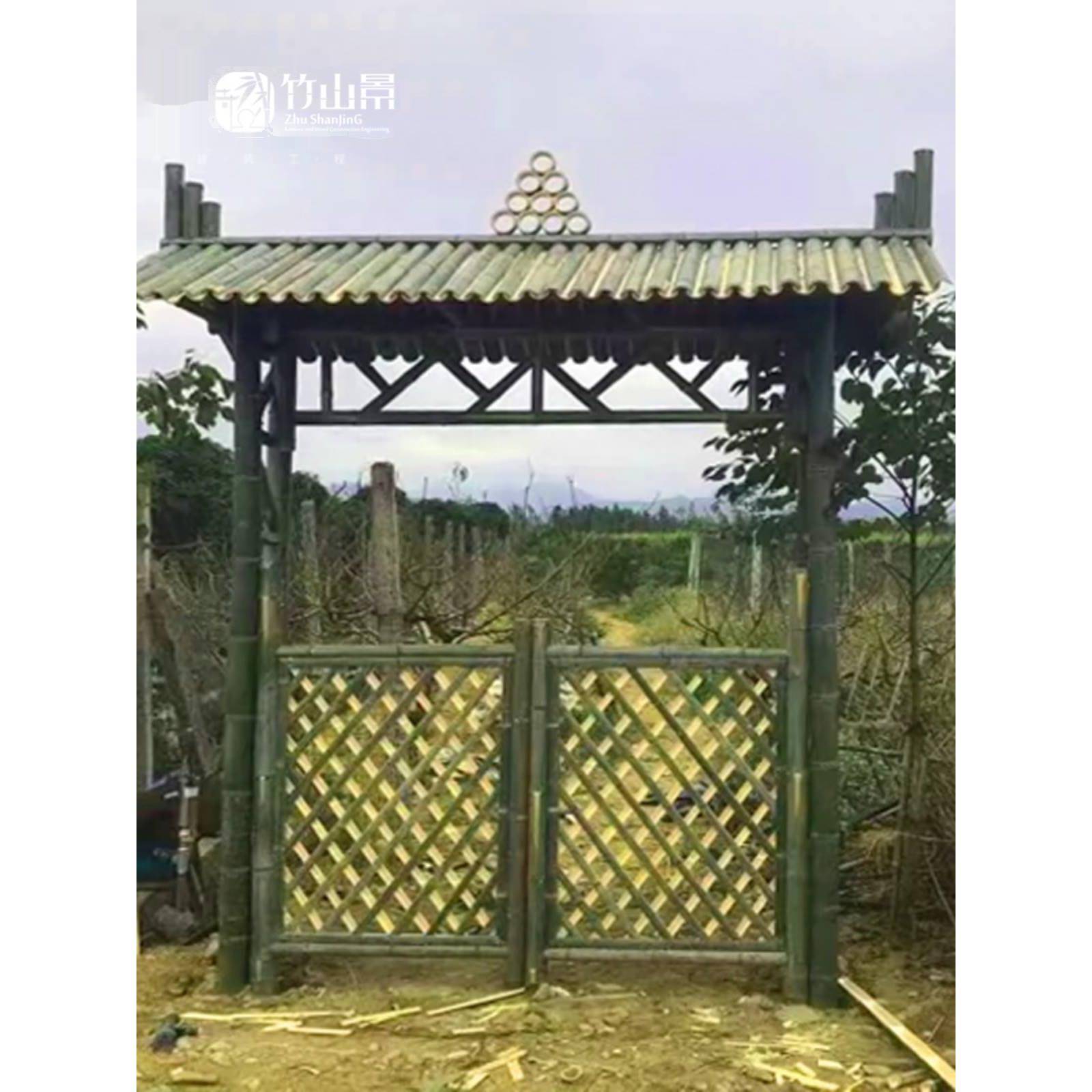 竹制院门楼竹门头ijw户外庭院竹廊架子围大门笆装饰竹篱栅栏栏竹