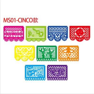 Customized party square Paper Cuttings plastic flower drawing carnival party plastic colored flag for the Day of the De