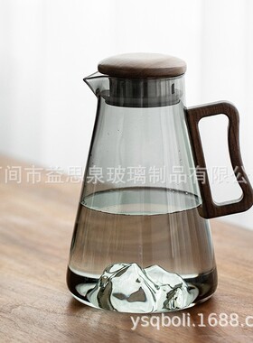 空盒子烟灰色玻璃冷水壶水杯家用套装耐高温凉水壶大容量侧木把观