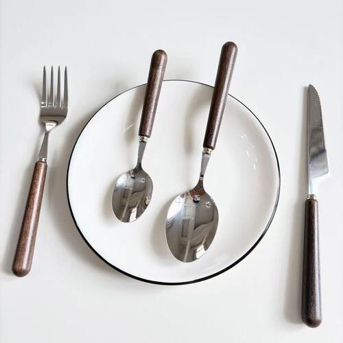 Walnut 304 stainless steel knife, fork, spoon, solid wood handle tableware, steak knife, dessert spoon, Western restaur