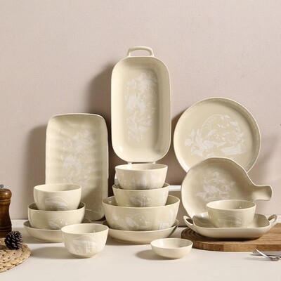 2025 Nordic Cream Mushroom Underglaze Color Tableware Relocation Gift Home Ceramic Set Bowl and Dish Plate