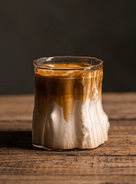 空盒子高硼硅玻璃透明耐热单层杯 冰美式咖啡杯 牛奶咖啡树皮纹玻