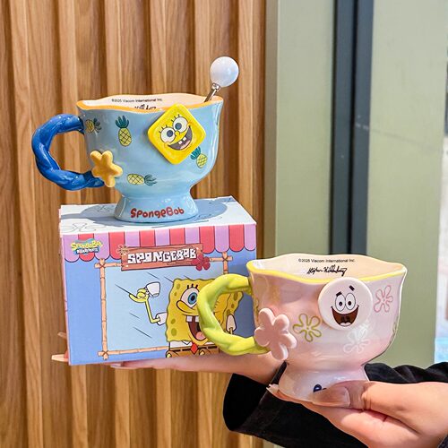 Cute SpongeBob SquarePants Ceramic Mug Girl High Beauty Water Cup Office Milk Coffee Cup Birthday Gift