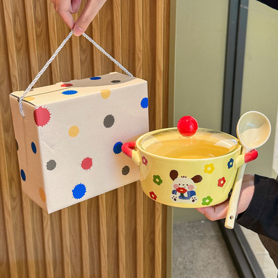 Birthday gift for girls: Poten Pacha dog instant noodles bowl with cover, Luosifen bowl, practical companion gift box