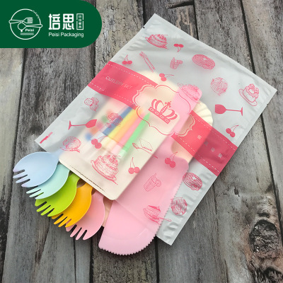 Disposable birthday cake cutlery fork spoon set, plastic knife fork plate, candle, birthday four in one set of cutlery