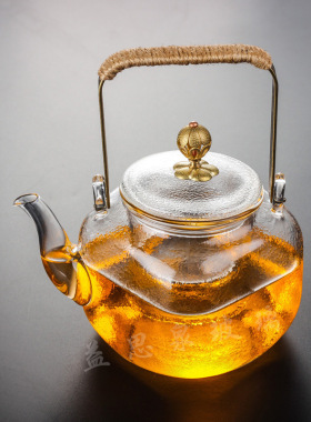 空盒子围炉煮茶玻璃花茶壶玻璃壶四方细纹壶煮茶壶提梁壶耐高温