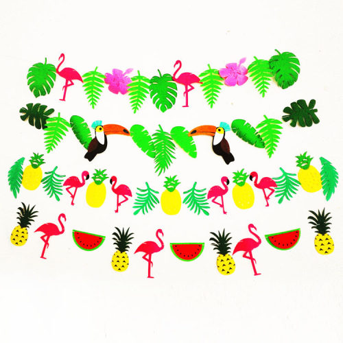 Tropical Rainforest Big billed Bird Green Leaf Pineapple Watermelon Flower Hawaiian Decoration Flag Strip