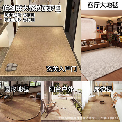 Imitation sisal entrance door mat, solid color living room carpet, thickened bedroom bedside carpet, anti cat scratch l