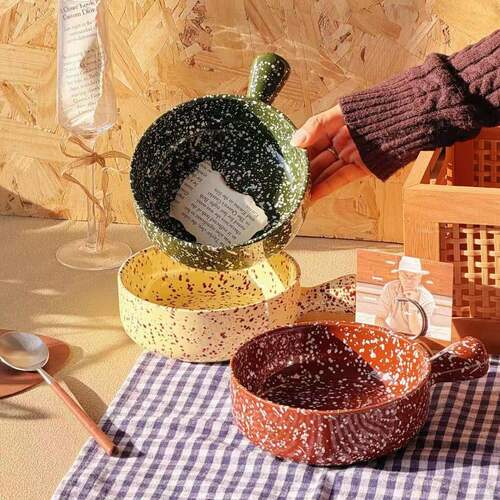 Vintage ink splashing handle bowl household ceramic baking bowl oven special bowl for microwave oven Luosifen noodles b