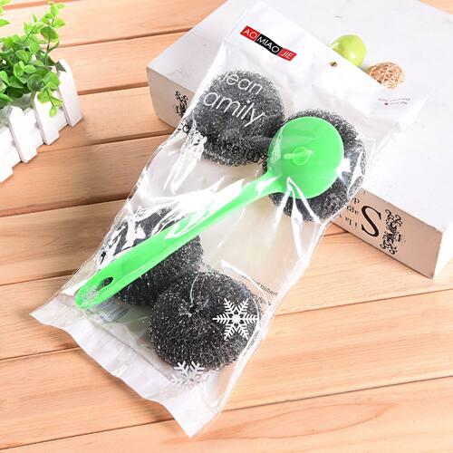 Long handled pot brush, detachable cleaning brush, non stick to pot, mesh sink, kitchen cleaning ball, steel wire ball