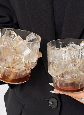 空盒子可叠分层竖纹威士忌杯 透明家用酒吧耐热 冰咖啡牛奶高硼硅