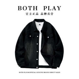 复古水洗翻领宽松休闲单排扣牛仔外套男女同款 BOTH PLAY美式