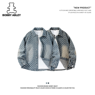 BOBBY ABLEY 休闲潮流复古牛仔外套男女同款水洗提花夹克衫