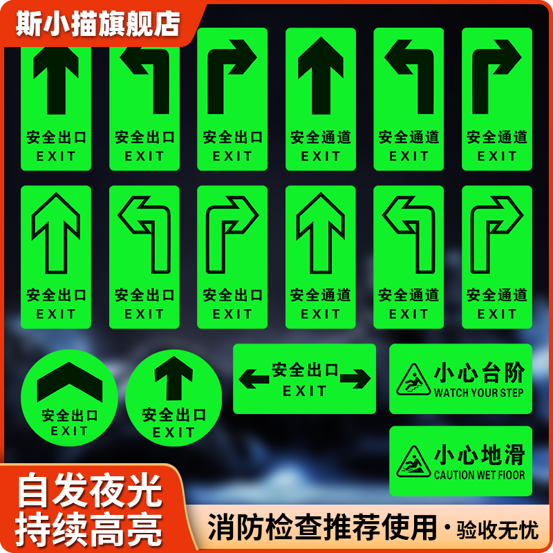 斯小描消防标识指示牌荧光出口