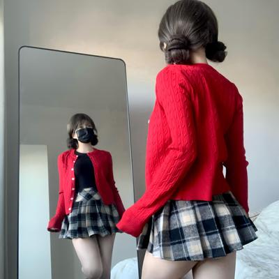 圣诞穿搭新年红色上衣针织衫女秋冬软糯可外穿内搭短款小个子毛衣