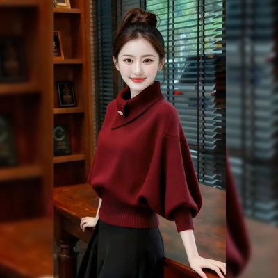 新年红色翻领毛衣女款2025新款秋冬慵懒高级感内搭可外穿针织上衣