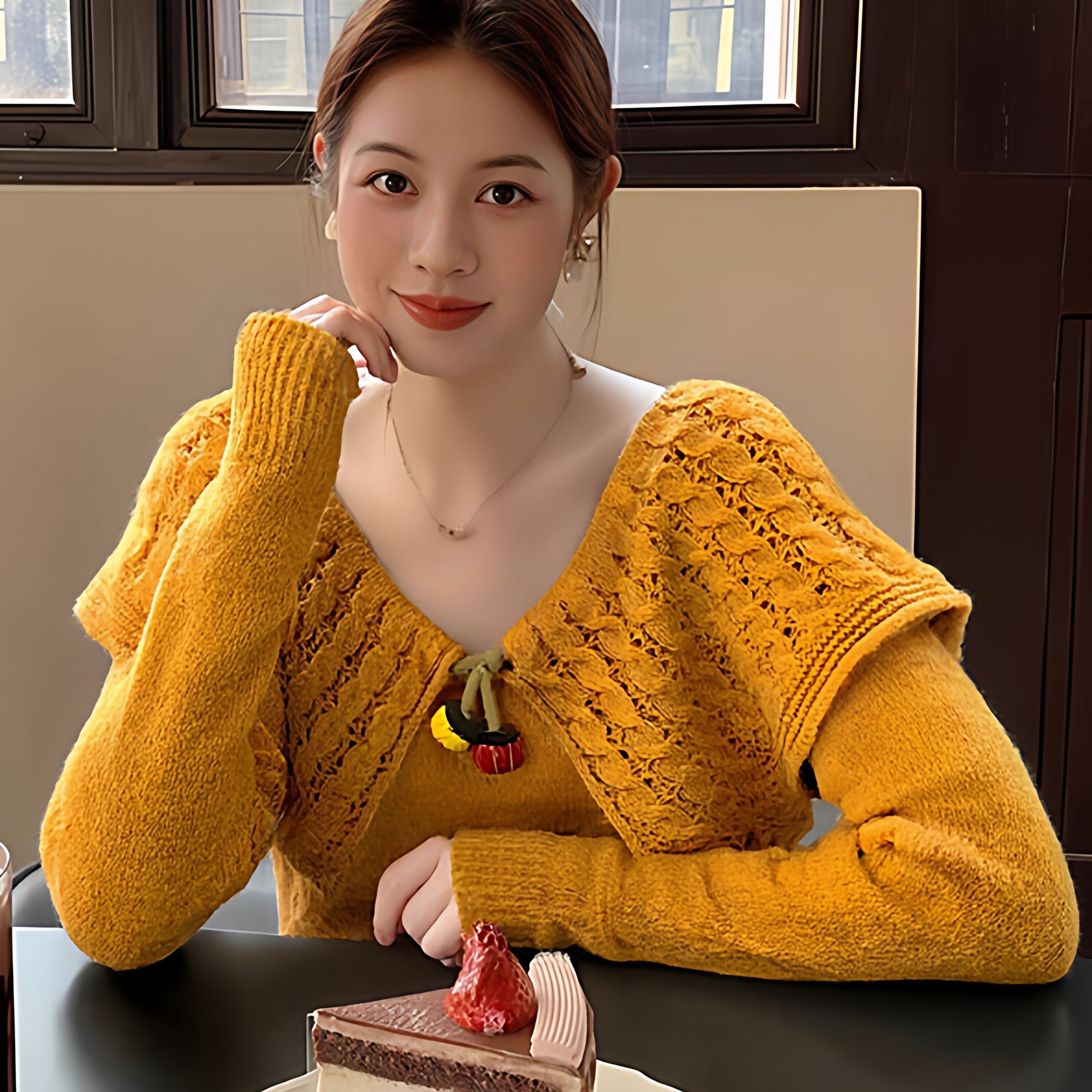 橘色镂空钩花大翻领羊毛针织衫女秋冬穿搭巨好看的内搭打底衫上衣