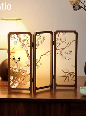 Spatio新中式桌面屏风摆件送老师花鸟竹子茶台边柜摆画商务送礼