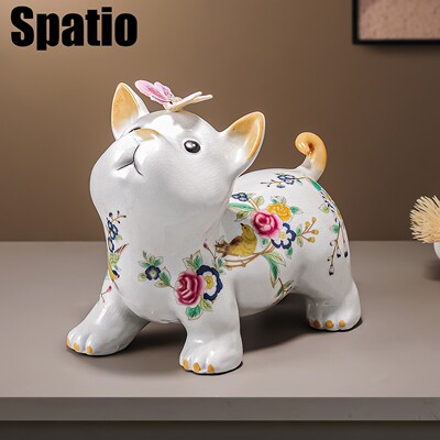 Spatio新中式陶瓷花鸟摆件旺财