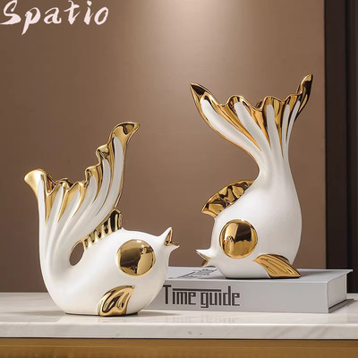 Spatio年年有余简约陶瓷鱼形摆件