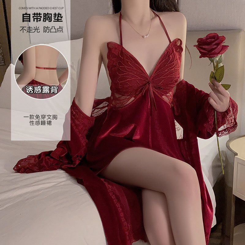 瑰若内衣秋冬性感露背丝绒加胸垫