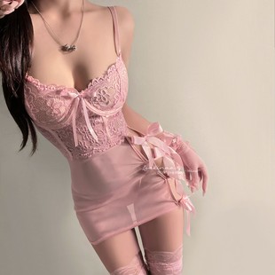 做你的猫聚拢纯欲风性感qq内衣女绑带包臀裙蕾丝吊带透视约会睡裙